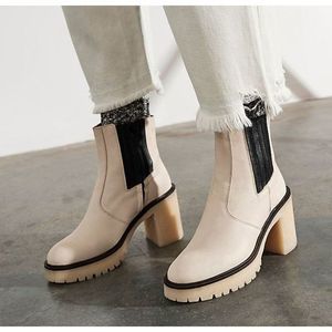 NEW Free People James Leather Chelsea Boots Cream Bone Ivory Size 9.5